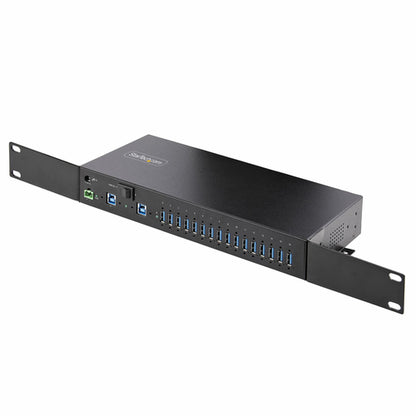 StarTech.com 16-Port Industrial USB 5Gbps Hub with Power Adapter, Metal Enclosure, Mountable, ESD Protection, Terminal Block Power, USB Charging, Dual-Host Switch - TAA