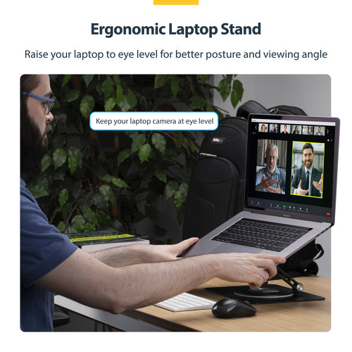 StarTech.com Rotating Laptop Stand, 360 Swivel, Ergonomic Desk Riser for Computer, Elevated Tray w/ Adjustable Tilt, Max 11lb/5kg, Aluminum Build, Portable Design