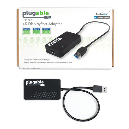 Plugable Technologies USB 3.0 to DisplayPort 4K DisplayLink Video Graphics Adapter for Multiple Monitors up to 3840x2160 Supports Windows, Mac, and ChromeOS
