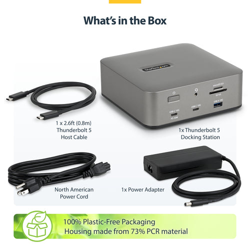 StarTech.com Thunderbolt 5/4 & USB4 Universal Dock, Multi-Display, Up to 8K 60Hz, 140W Charging, 30W PD Phone Charging, USB 10G, 2.5G LAN, 180W Adapter Included