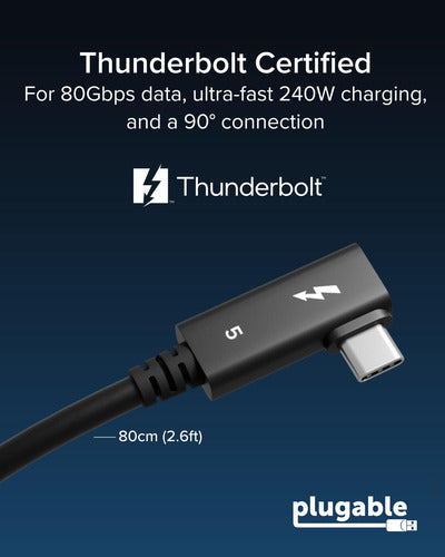 Plugable Technologies TBT5-240W80R Thunderbolt cable 0.8 m 120 Gbit/s Black