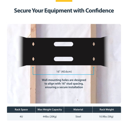StarTech.com 4U Wall Mount Network Rack - 14 Inch Deep (Low Profile) - 19" Patch Panel Bracket for Shallow Server and IT Equipment, Network Switches - 44lbs/20kg Weight Capacity, Black