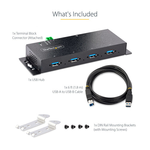 StarTech.com 4-Port Industrial USB 3.0 5Gbps Hub, Rugged USB Hub with ESD Protection, DIN/Wall/Desk Mountable USB-A Hub, USB Expander w/Locking Ports, Heavy Duty - TAA
