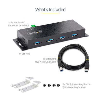 StarTech.com 4-Port Industrial USB 3.0 5Gbps Hub, Rugged USB Hub with ESD Protection, DIN/Wall/Desk Mountable USB-A Hub, USB Expander w/Locking Ports, Heavy Duty - TAA