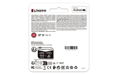 Kingston Technology 64GB microSDXC Canvas Go Plus Gen4 200MB/s A2 U3 V30 Card + Adapter