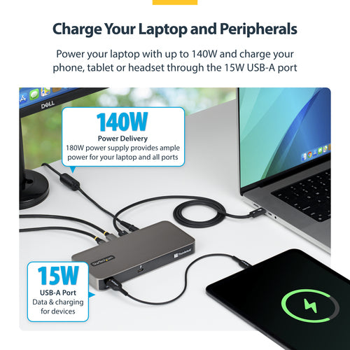 StarTech.com 4-Port Thunderbolt™ 5 Hub with Thunderbolt™ Share KVM, 80/120Gbps, 8K 60Hz or 4K 144Hz, 140W PD, USB-A 10Gbps, TB4 & USB4, MacBook M5 Pro M5 Max