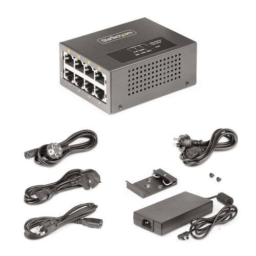 StarTech.com 4-Port Multi-Gigabit PoE++ Injector, 5/2.5/1G Ethernet (NBASE-T), PoE/PoE+/PoE++ (802.3af/802.3at/802.3bt), 160Watts Power Budget, Wall/DIN Rail Mountable, Unmanaged