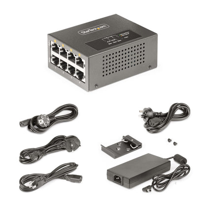 StarTech.com 4-Port Multi-Gigabit PoE++ Injector, 5/2.5/1G Ethernet (NBASE-T), PoE/PoE+/PoE++ (802.3af/802.3at/802.3bt), 160Watts Power Budget, Wall/DIN Rail Mountable, Unmanaged