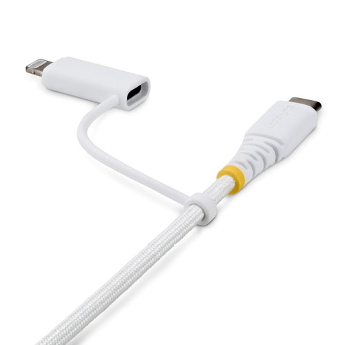 StarTech.com 2m (6ft) 2-in-1 Rugged USB-C Charging Cable with Lightning Adapter, 30W/60W (3A), Apple MFi Certified, Braided USB C Charger Cord for iPhone/iPad/Android