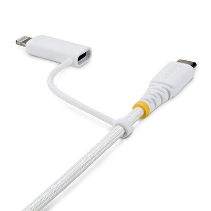 StarTech.com 2m (6ft) 2-in-1 Rugged USB-C Charging Cable with Lightning Adapter, 30W/60W (3A), Apple MFi Certified, Braided USB C Charger Cord for iPhone/iPad/Android