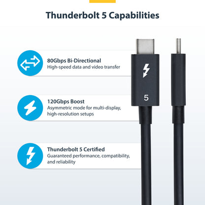 StarTech.com 3ft (1m) Thunderbolt 5 Cable, 80Gbps/Up to 120Gbps, 240W PD, 8K 60Hz, Certified Thunderbolt Cable - Compatible w/Thunderbolt 4/USB4/USB-C