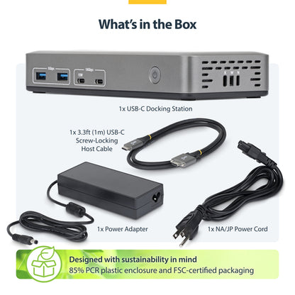 StarTech.com USB-C Docking Station Triple 4K Displays (2x 4K 60Hz, 1x 4K 30Hz), 100W Power Delivery, 6 USB Ports (10Gbps), Gigabit Ethernet, DisplayPort + HDMI, Driverless Windows Laptop Dock