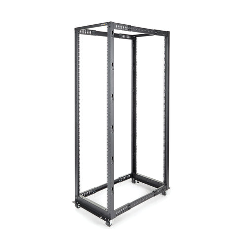StarTech.com 4-Post 42U Mobile Open Frame Server Rack, Four Post 19" Network Rack with Wheels, Rolling Rack with Adjustable Depth for Computer/AV/Data/IT Equipment - Casters, Leveling Feet or Floor Mounting