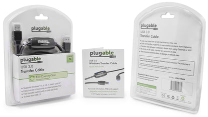 Plugable Technologies USB 3.0 Transfer Cable, Unlimited Use, Transfer Data Between 2 Windows PC's, Compatible with Windows 11, 10, 8.1, 8, 7, Vista, XP, Bravura Easy Computer Sync Software Included