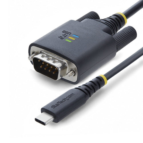 StarTech.com 6.6ft (2m) USB-C to Serial Adapter Cable, COM Retention, FTDI Chipset, Type-C to Male DB9 RS232, Status LEDs, Interchangeable DB9 Screws and Nuts