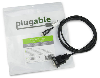 Plugable Technologies USB C to VGA Cable 6 Feet - Driverless Connect Thunderbolt 4, Thunderbolt 3, USB4, or USB-C Device to VGA Displays 1920x1080@60Hz, (Compatible with iPhone 15, MacBook Pro, Dell XPS) 1.8m