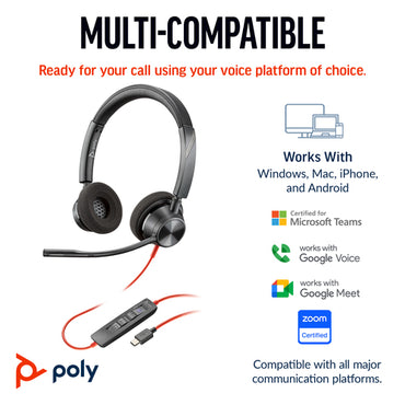 HP Poly Blackwire 3320 Stereo USB-C Headset +USB-C/A Adapter