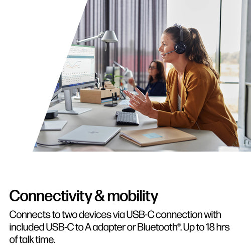 HP Poly Voyager Focus 2 Microsoft Teams Certified USB-C-C Headset +USB-C/A Adapter +Charging Stand
