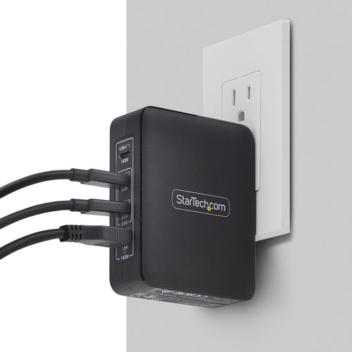 StarTech.com 140W USB-C Wall Charger, 3x USB-C/1x USB-A, PD 3.1 International GaN Power Adapter for MacBook/Dell XPS/Inspiron