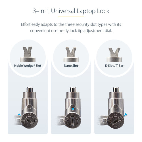 StarTech.com Universal Laptop Lock 6.6ft (2m), Security Cable For Notebooks Compatible With Noble Wedge/Nano/K-Slot, Keyed Locking Cable, Anti-Theft Cut-Resistant Carbon Steel Cable - TAA