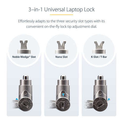 StarTech.com Universal Laptop Lock 6.6ft (2m), Security Cable For Notebooks Compatible With Noble Wedge/Nano/K-Slot, Keyed Locking Cable, Anti-Theft Cut-Resistant Carbon Steel Cable - TAA