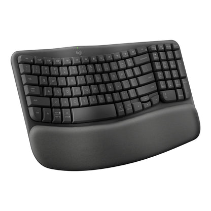 Logitech Wave Keys for Business  Wireless Ergonomic Keyboard with Cushioned Palm Rest  Secure Logi Bolt Technology  Bluetooth  Compatible with Windows/Mac/Chrome/Linux - Graphite