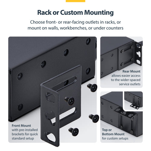 StarTech.com 12-Outlet Rackmount PDU, 1U Server Power Strip with Wide-Spaced Right-Angle Ports, Mounted Power Distribution Unit for 19-Inch Racks and Cabinets