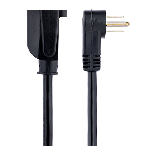 StarTech.com 1ft (30cm) Power Extension Cord, Right Angle NEMA 5-15P to NEMA 5-15R, 13A 125V, 16AWG, Black Computer Power Extension Cord, AC Outlet Extension Cable, UL Listed