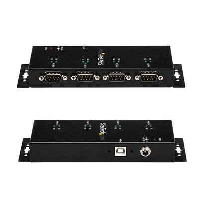 StarTech.com 4 Port USB to DB9 RS232 Serial Adapter Hub – Industrial DIN Rail and Wall Mountable - TAA
