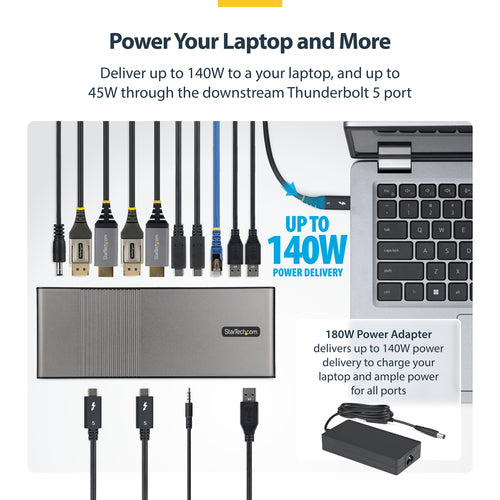 StarTech.com Thunderbolt 5 Universal Docking Station for Mac & Windows with Quad Monitors, 140W Power Delivery, 120Gbps Bandwidth Boost, 2.5Gb Ethernet, USB-C & USB-A Ports
