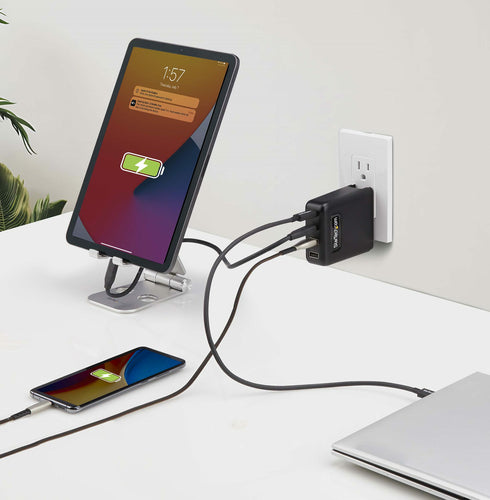 StarTech.com 100W USB-C Wall Charger, 2x USB-C/2x USB-A, Fast Charging Portable GaN Charger Power Adapter, USB Power Delivery 3.0, 6ft/1.8m Cable