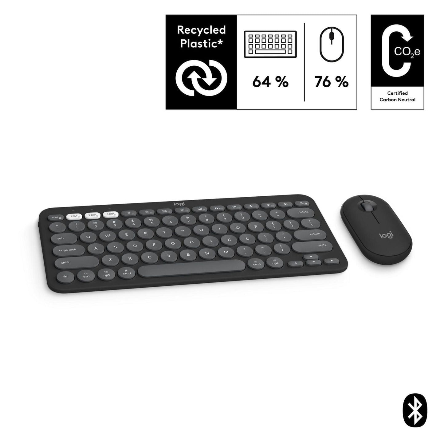 Logitech - Pebble 2 Combo Compact Wireless Scissor Keyboard and Mouse Bundle for Windows, macOS, iPadOS, Chrome - Graphite
