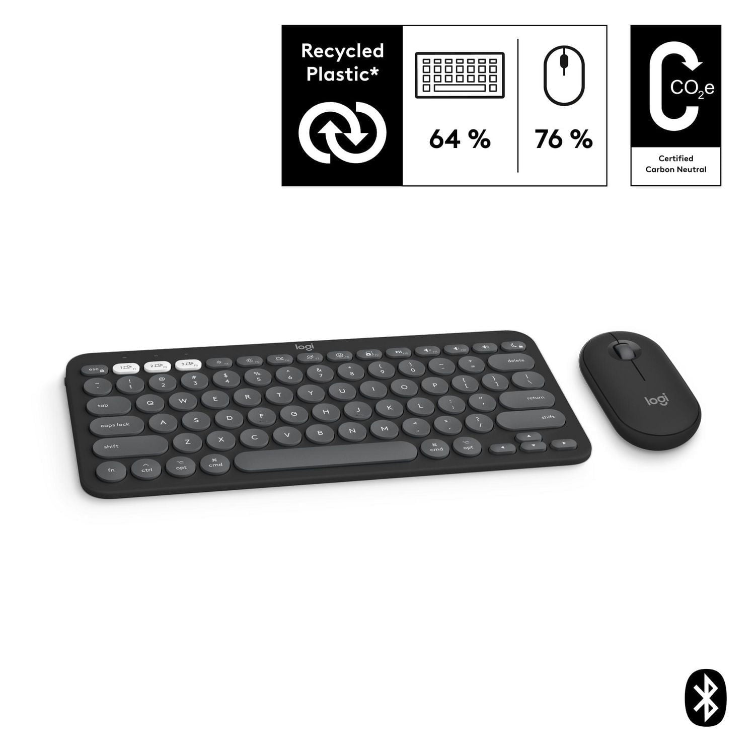 Logitech - Pebble 2 Combo Compact Wireless Scissor Keyboard and Mouse Bundle for Windows, macOS, iPadOS, Chrome - Graphite