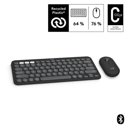 Logitech - Pebble 2 Combo Compact Wireless Scissor Keyboard and Mouse Bundle for Windows, macOS, iPadOS, Chrome - Graphite