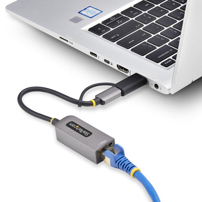 StarTech.com USB-C to Ethernet Adapter with USB-A Dongle, 10/100/1000Mbps, USB 3.0 to Gigabit Ethernet Network Adapter, 6in/15cm Attached Cable, USB GbE Adapter