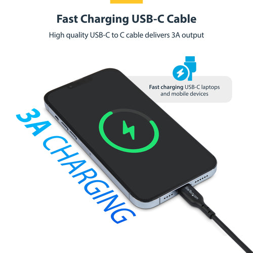 StarTech.com 3ft (91cm) USB-C Charging Cable, Charge & Sync, 60W (3A) PD, USB 2.0 Laptop Charger Cable, TPE Jacket - Black USB C Charging Cord