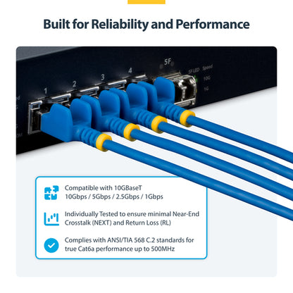 StarTech.com 1ft Blue Ultra Slim Cat6A Ethernet Cable, Snagless, FTP, Pure Bare Copper Wire, 34AWG Slim RJ45 Network Patch Cord, Individually Tested