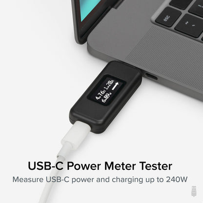 Plugable Technologies USB C Power Meter Tester for Monitoring USB-C Connections up to 240W - Digital Multimeter Tester for USB-C Cables, Laptops, Phones, Chargers - Driverless