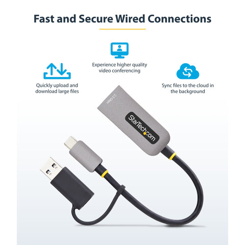 StarTech.com 2.5GbE USB-C to Ethernet Adapter with USB-A Converter, NBASE-T NIC, USB 3.0 Type-C 2.5/1G Multi Speed Network, Thunderbolt Compatible, Windows & Mac