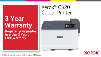 Xerox C320 A4 33ppm Wireless Duplex Printer PS3 PCL5e/6 2 Trays Total 251 Sheets