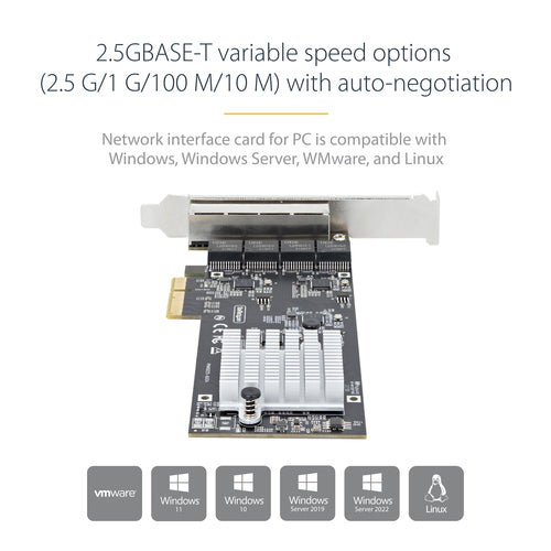 StarTech.com 4-Port 2.5Gbps NBASE-T PCIe Network Card, Intel I225-V, Quad-Port Computer Network Card, Multi-Gigabit NIC, PCI Express Server LAN Card, Desktop Ethernet Interface
