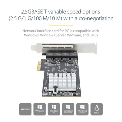 StarTech.com 4-Port 2.5Gbps NBASE-T PCIe Network Card, Intel I225-V, Quad-Port Computer Network Card, Multi-Gigabit NIC, PCI Express Server LAN Card, Desktop Ethernet Interface