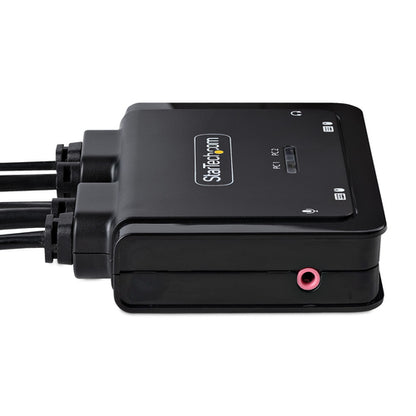 StarTech.com 2-Port Hybrid USB-C HDMI Cable KVM Switch, 4K 60Hz, Compact KVM with 6ft/1.8m USB-A/HDMI/Audio & 4ft/1.2m USB-C Integrated Host Cables, Bus Powered - Remote Push Button/Hotkey Switching