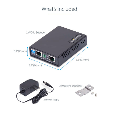 StarTech.com VDSL2 Ethernet Extender Kit over Single Pair Wire, Up to 0.6mi (1km) Long Range LAN Repeater over Phone Line/CAT5e/CAT6, Up to 300Mbps, Replacement for 110VDSLEXT - TAA