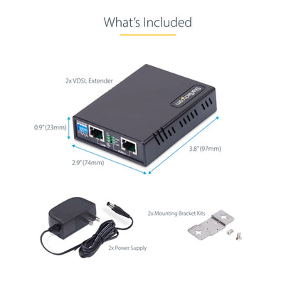 StarTech.com VDSL2 Ethernet Extender Kit over Single Pair Wire, Up to 0.6mi (1km) Long Range LAN Repeater over Phone Line/CAT5e/CAT6, Up to 300Mbps, Replacement for 110VDSLEXT - TAA