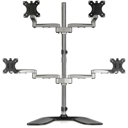 StarTech.com Desktop Quad Monitor Stand - Ergonomic VESA 4 Monitor Arm (2x2) up to 32" (17.6lb/8kg) - Free Standing Articulating Universal Pole Mount - Height Adjustable/Tilt/Swivel/Rotate - Silver