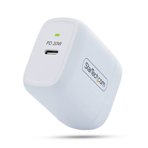 StarTech.com 20W USB‑C Wall Charger, Portable Charger with USB Power Delivery Fast Charging, 5V/9V PD, USB-C Charger, White