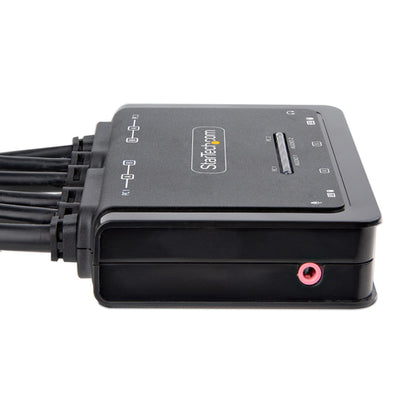 StarTech.com 2-Port Dual-Monitor DisplayPort Cable KVM Switch, 4K 60Hz, Compact KVM with 5ft/1.5m USB-A/DisplayPort/Audio Integrated Cables, Bus Powered - Remote Push Button/Hotkey Switching