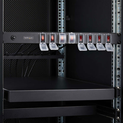 StarTech.com 8-Outlet Horizontal Rack Mount PDU, 1U Power Strip, Individual Outlet On/Off Switches w/Covers, 15A Circuit Breaker, 8ft/2.4m Cord, NEMA 5-15P/R, TAA