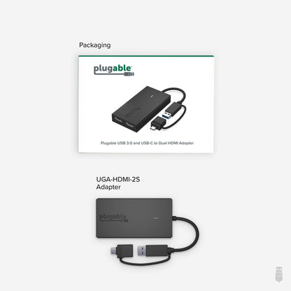 Plugable Technologies Dual Monitor Adapter for M1/M2/M3 Based macOS Systems, Windows, ChromeOS. Broad Compatibility - Thunderbolt, USB-C or USB 3.0 to HDMI Adapter for Dual Monitors at 1920x1080 @ 60Hz resolution